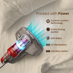 Grand Bed Vacuum Cleaner, Cyclonic Technology for Dust Collection, UV Light Sterilization, 12kPa Suction Power, Suitable for Bed, Sofa, Pillow and Other Fabric Surfaces, Grey & Black