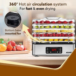 Regal Food Dehydrator, 5 Stackable Stainless Steel Trays, Digital Adjustable Timer & Temperature Control, Food Preserver Machine with Drying Capacity for Fruits, herbs, Veggies, Silver