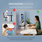 Monitor Stand for Desk, Laptop Stand & PC Riser, 3-Level Height Adjustable, Compatible with 24”, 27”, 29” & 32” Monitors, Laptop, CPU, Printer, Heavy-Duty Steel with Anti-Skid Pads, Black