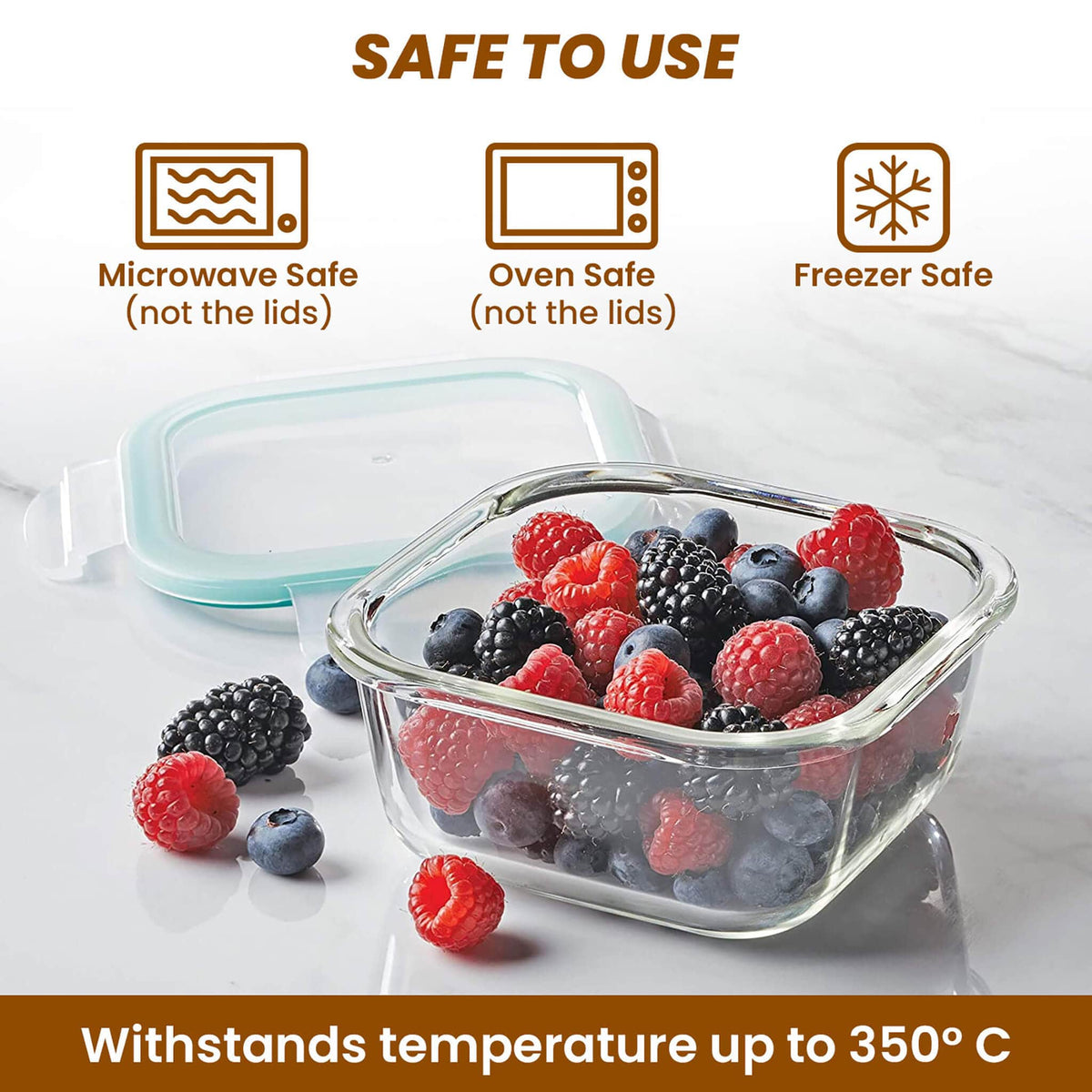 Elite Glass Container With Lid, 3 pcs Set - 320, 520, 800ml