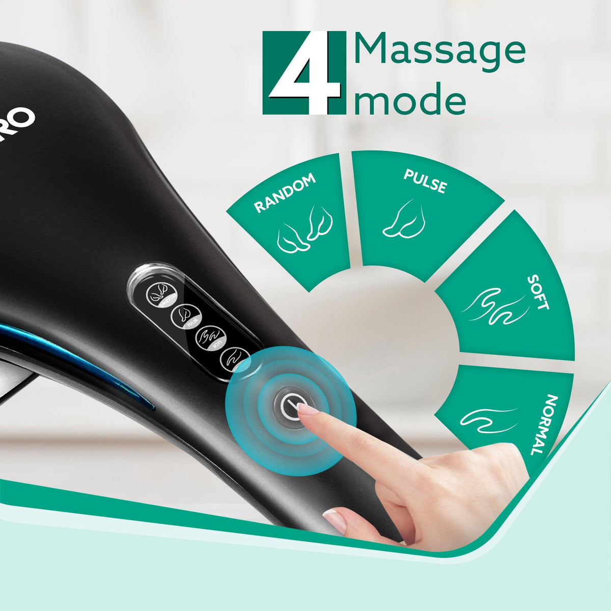 Regent Handheld Double Head Massager, 4 Massage Heads, 4 Modes, For Pain Relief and Relaxation, Neck, Back, Shoulder, Leg, Foot, Full Body Massager, Black