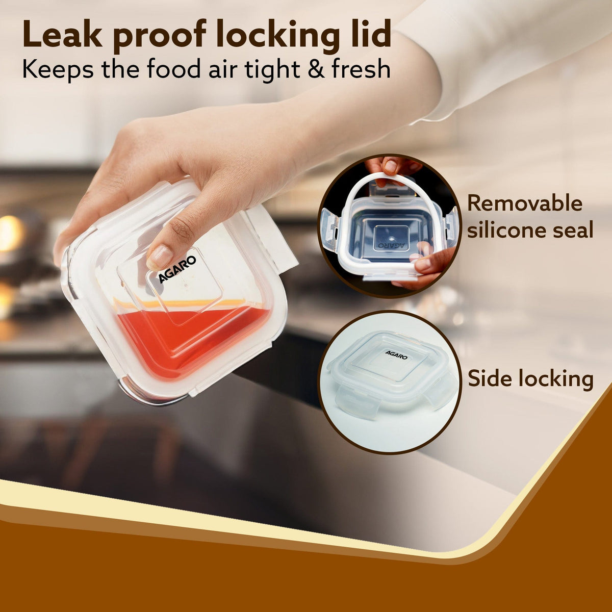 Elite Lunch Box, Set  of 3 With Lunch Bag, Square Shaped, Borosilicate Glass, Leakproof & Airtight Locking Lids, Microwave & Freezer Safe,  Office Lunch Box Set, Transparent, Set of 3 ƒ?? 320ml+320ml +320ml