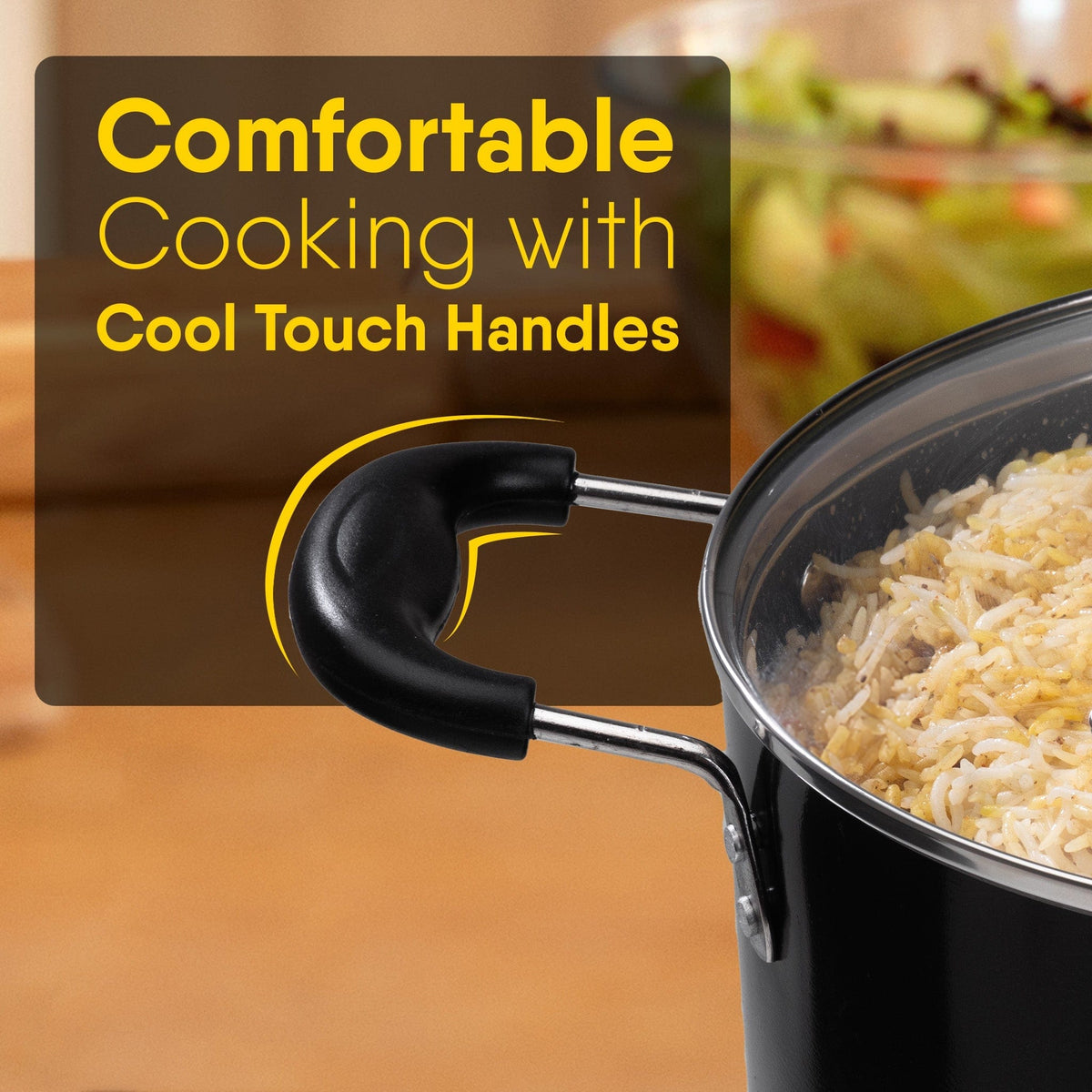 Elegant Non Stick  Biryani Pot with Glass Lid,  26 cm Diameter, 5.5L Capacity, Non Stick Coated Aluminium Pot, Side Handle, Gas & Induction Oven Compatible, Biriyani, Pulao