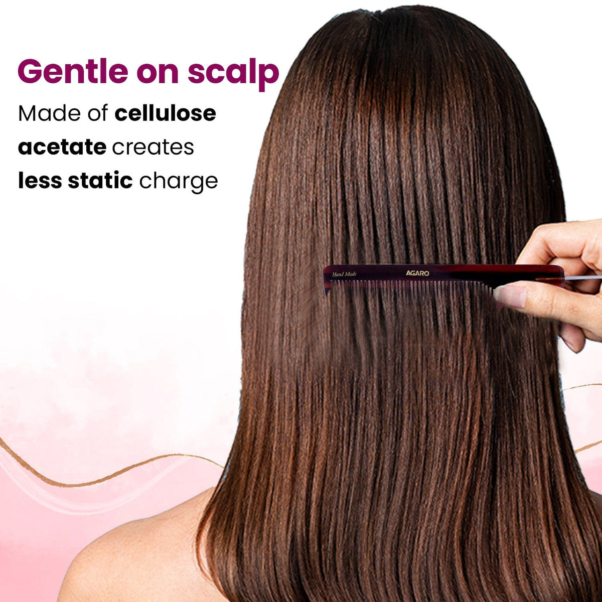 AGARO Hand Made Cellulose Acetate Comb HMC74, All Fine Tooth Dressing Comb, Smooth Rounded Teeth, Hair Styling, Hair Brushing, Hair Dressing, Brown