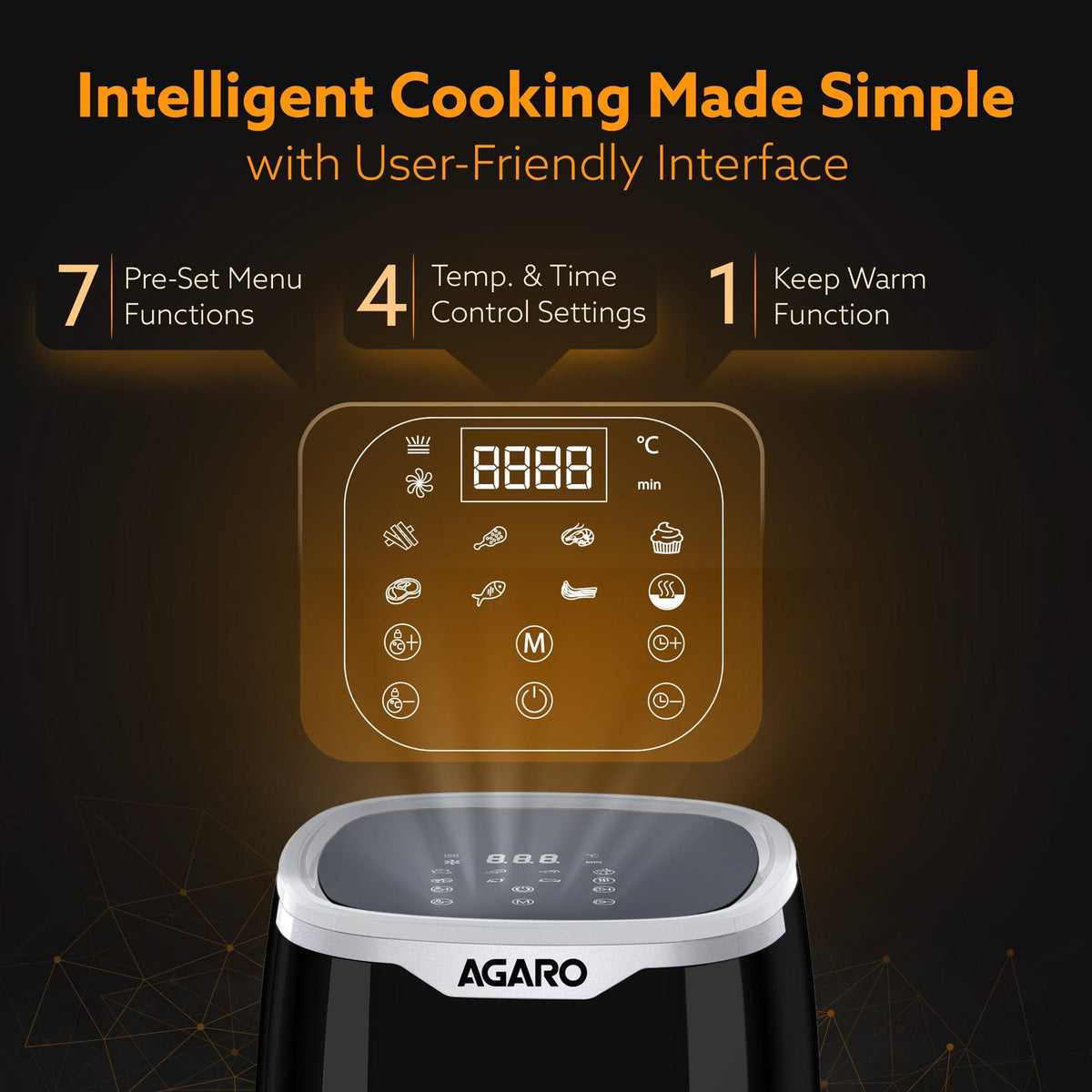 Galaxy Digital Air Fryer For Home, 4.5L, Electric Air Fryer, Convection Oven, 1400W, 7 Preset Programs & Reheat, 360 Degrees Air Circulation, Digital Touch Display, Bake, Roast, Toast, Black