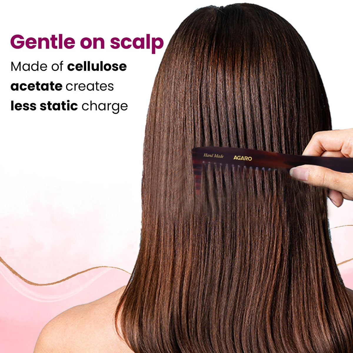 AGARO Hand Made Cellulose Acetate Comb HMC77, All Fine Tooth Dressing Comb, Smooth Rounded Teeth, Hair Styling, Hair Brushing, Hair Dressing, Brown
