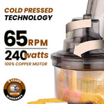 Royal Slow Juicer - Black | Best Cold press Slow juicer with 2 Jars, 3 Strainers