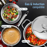 Regency Triply Cookware Set of 3, 24 cm Kadai with Stainless Steel Lid, 22 cm Frying Pan & 16 cm Saucepan