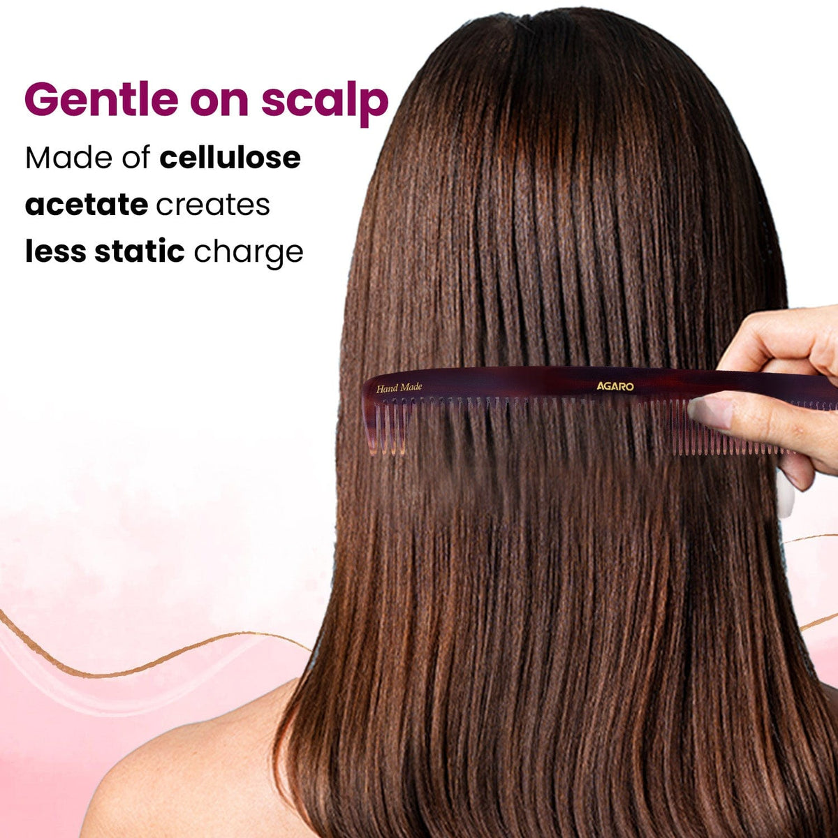 AGARO Hand Made Cellulose Acetate Comb HMC72, All Fine Tooth Dressing Comb, Smooth Rounded Teeth, Hair Styling, Hair Brushing, Hair Dressing, Brown
