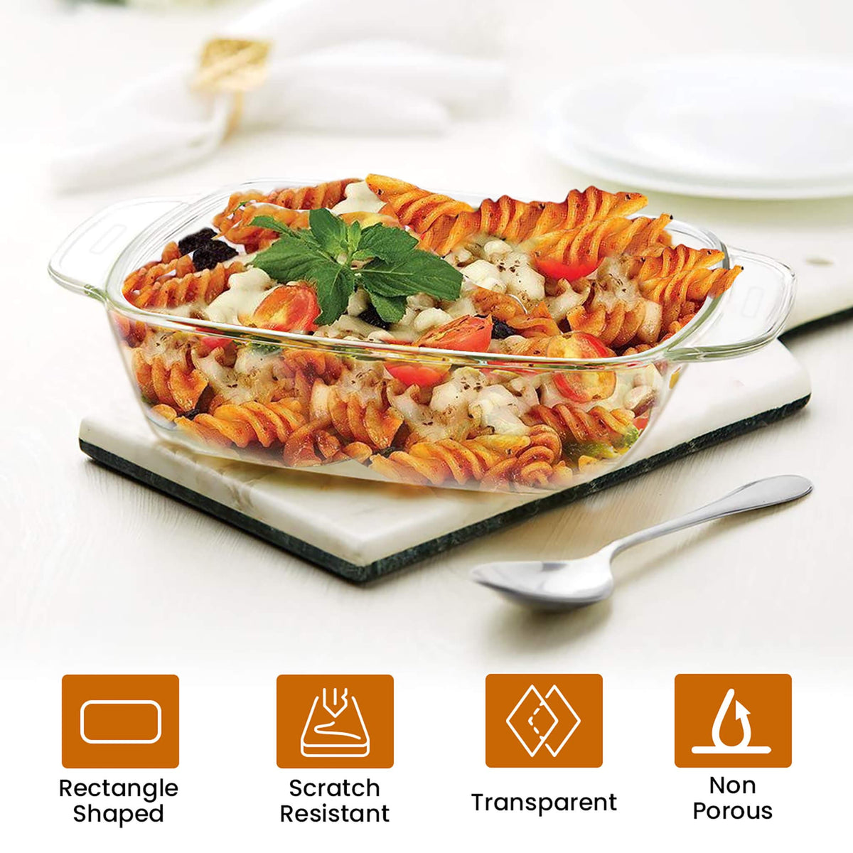 Elite Glass Baking Tray With Handle - 800ml