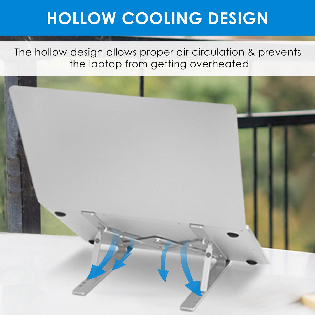 AGARO LS1821 Foldable Laptop Stand, 7 Adjustable Levels, Non Slip Silicone Pads, Aluminium Built, Laptop, Tablet, Books (Silver)