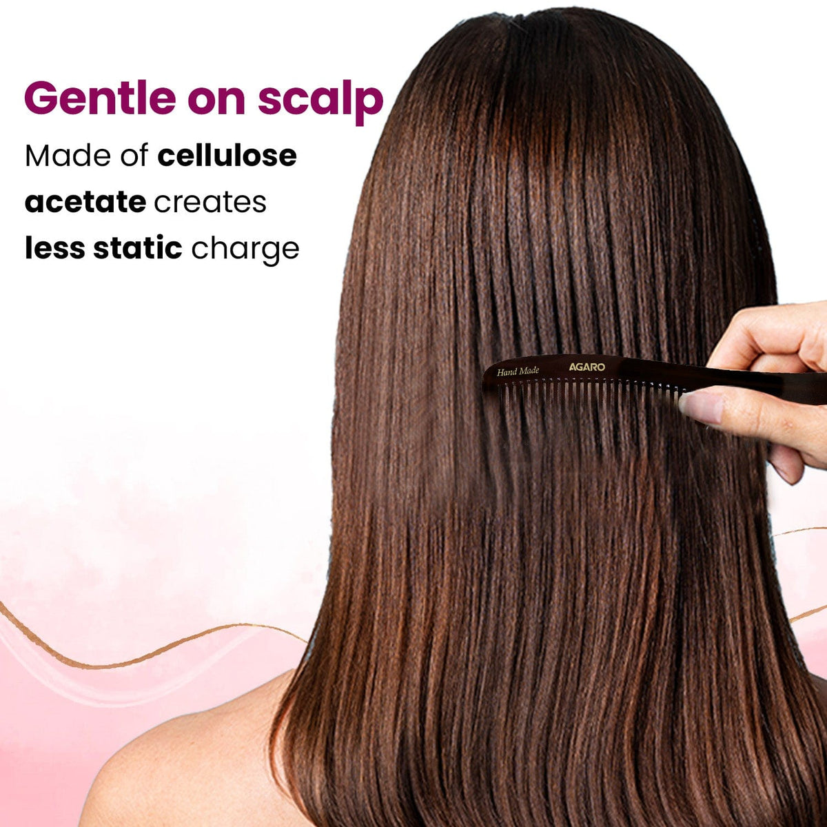 AGARO Hand Made Cellulose Acetate Comb HMC73, All Fine Tooth Dressing Comb, Smooth Rounded Teeth, Hair Styling, Hair Brushing, Hair Dressing, Brown