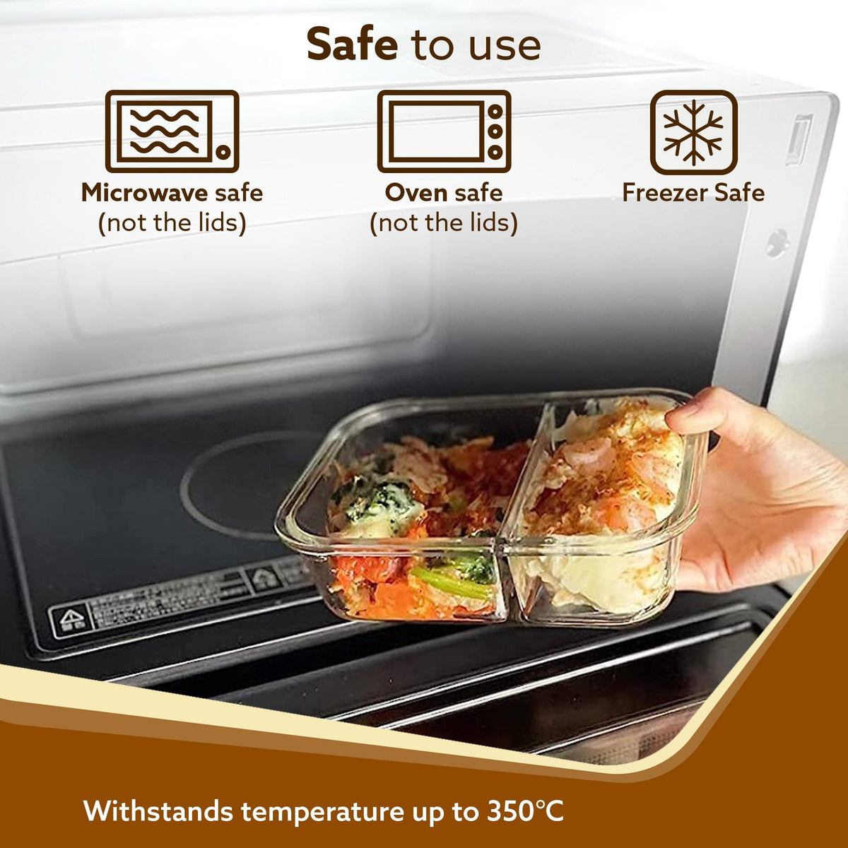Elite Two Compartment Lunch Container, Borosilicate Glass Body, Leak proof Locking  Lid, , Airtight Tiffin Containers, Microwave Oven Safe, 600Ml, Transparent