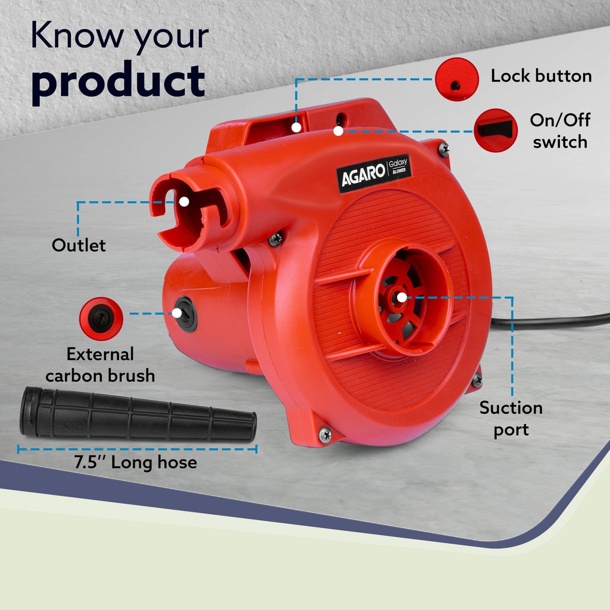 Galaxy Electric Blower, Blow Rate 2.8 m3/Min, 600W Copper Motor, 13000 RPM, Professional Quality, Clears Away Dust Particles From Furniture, Cars, Windows & Other Rigid Surfaces, Red
