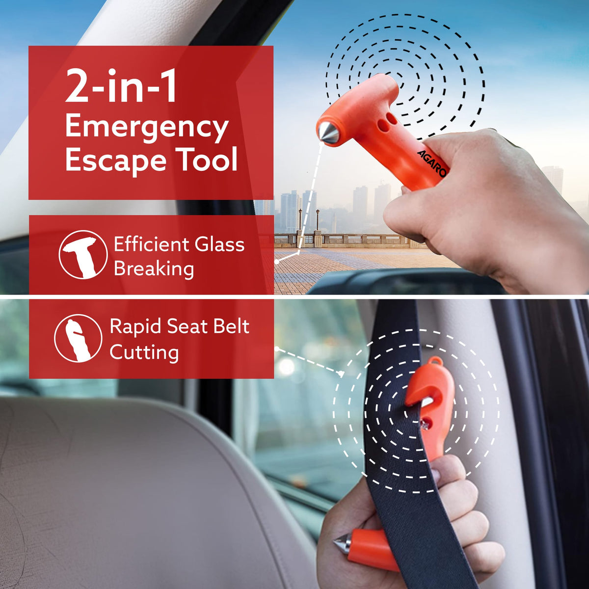 Car Safety Window Hammer and Seat Belt Cutter – Emergency Escape Tool with Glass Breaker & Sturdy Holder, Ideal for Vehicle Roadside Emergencies