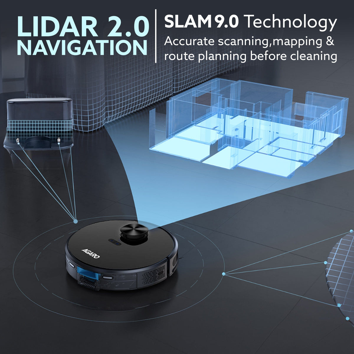 Alpha Robot Vacuum Cleaner, Brush, Dry Vacuum & Wet Mop, Automatic Cleaning, Upto 3200Pa Strong Suction, Rechargeable, App Control, Lidar Navigation, Editable Map to Clean, Hard Floor & Carpet