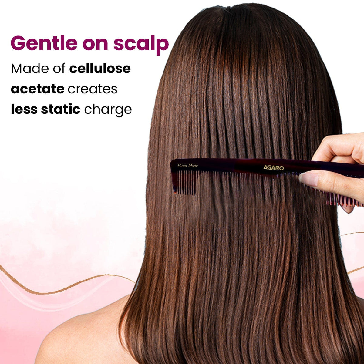 AGARO Hand Made Cellulose Acetate Comb HMC76, All Fine Tooth Dressing Comb, Smooth Rounded Teeth, Hair Styling, Hair Brushing, Hair Dressing, Brown