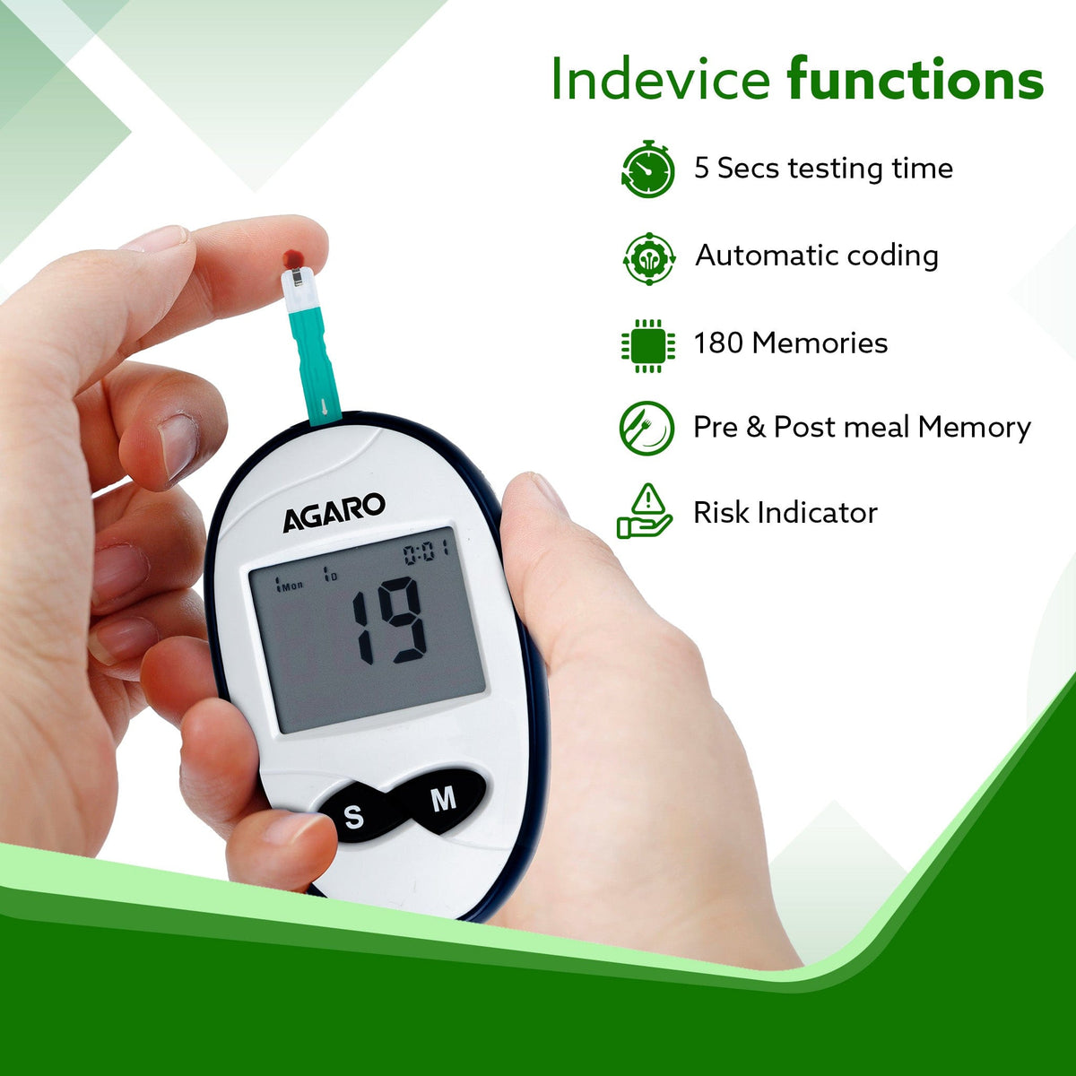 AGARO Blood Glucose Test Strips & Lancets, 50pcs each, Instant Blood Sugar Test at Home, Glucometer Machine, Blood Glucose Monitoring Device, Fast Blood Sugar Testing, Simple & Accurate, GLS-76