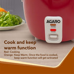 Elegant Electric Rice Cooker, 1L, 400W, Automatic Boiler, Steamer, Removable Aluminium Pot, Stainless Steel Lid, Keep Warm Function, Trivet Plate, Rice, Veggies, Red