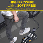 Foot Tyre Inflator, Double Cylinder Rapid Inflation, 160 PSI, High-Pressure Foot Air Pump with Integrated Gauge for Car, Bike & Cycle, Hands-Free Pedal Operation, Durable Steel Base, FP1919
