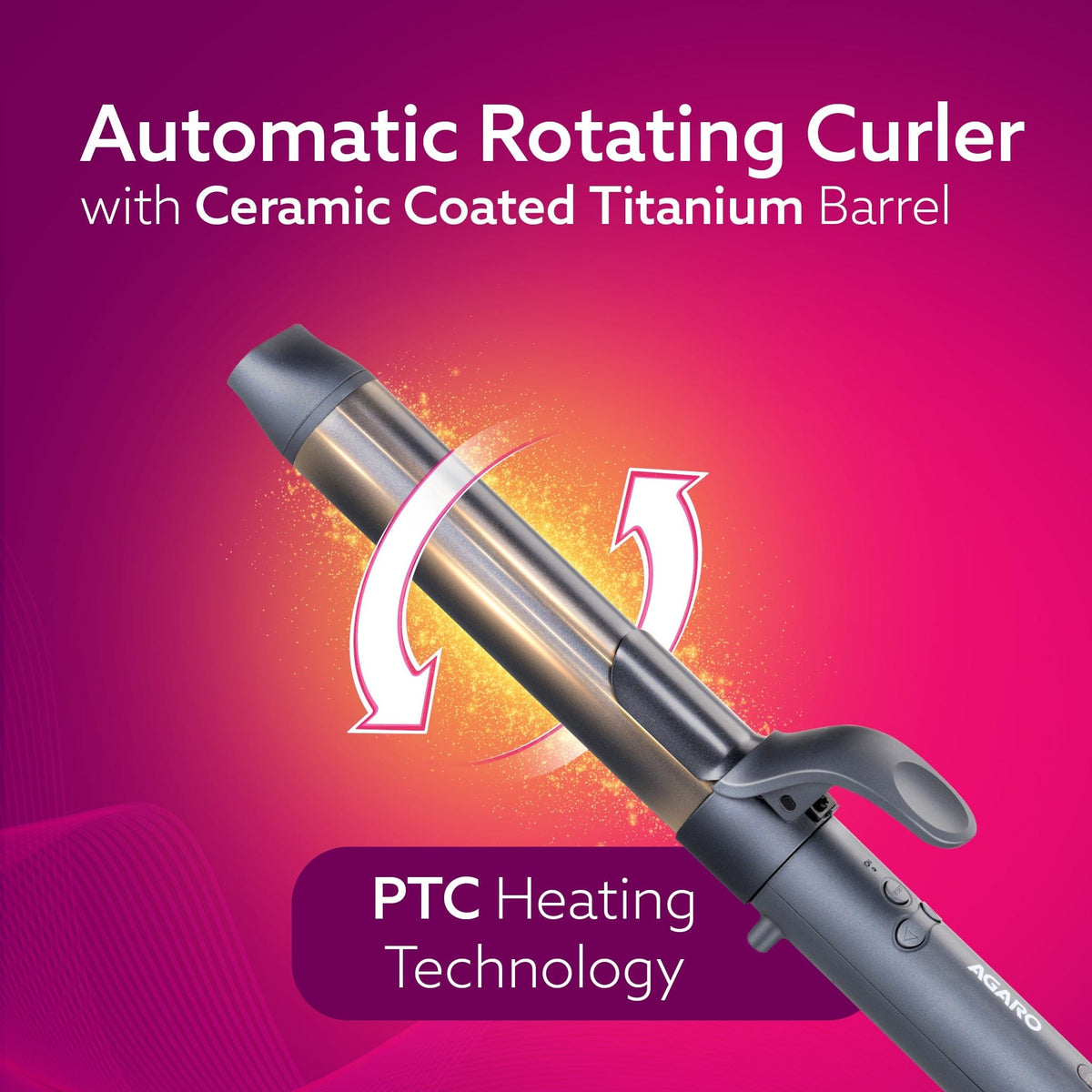 Prima Rotating Hair Curler, 32 mm Ceramic coated barrel, Automatic Curling,  Fast Heating, Ceramic Coated Titanium Barrel for Long/Medium Hair, Professional Self Curling Hair Styler, For Women, Black
