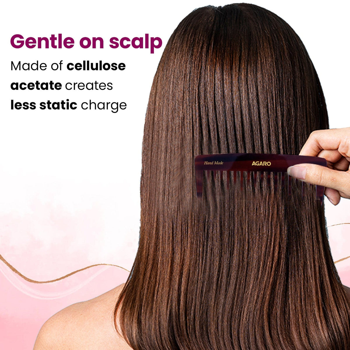 AGARO Hand Made Cellulose Acetate Comb HMC80, All Fine Tooth Dressing Comb, Smooth Rounded Teeth, Hair Styling, Hair Brushing, Hair Dressing, Brown