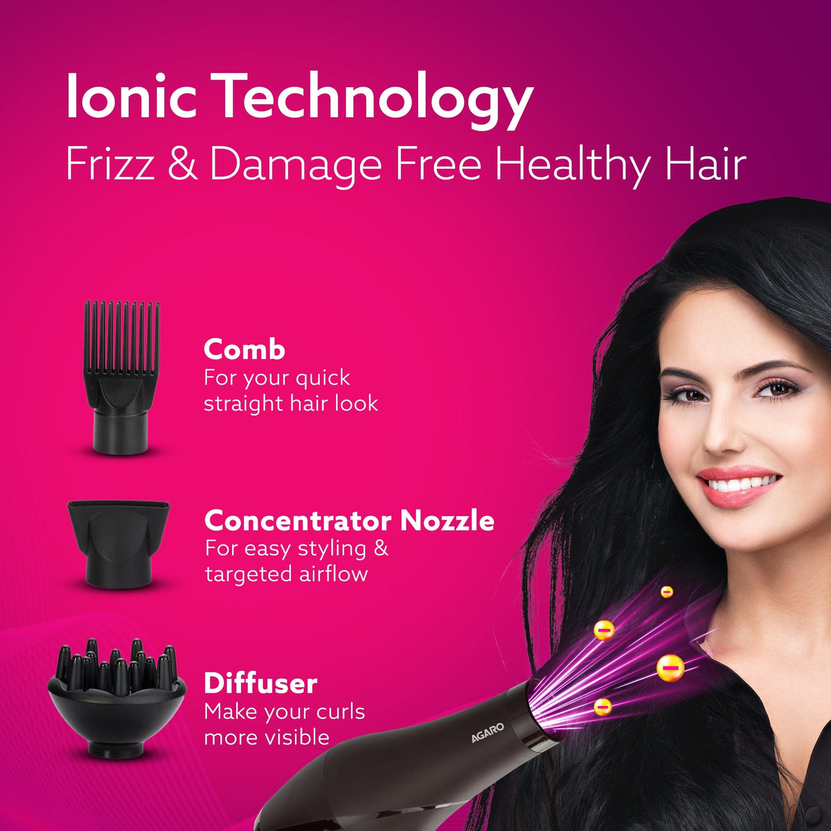 HD-1120 2000W AC Professional Hair Dryer with Comb, Concentrator & Diffuser Nozzles, Hot & Cold Air, 2 Speed & 3 Temperature Settings with Cool Shot, Hair Dryer & Blower for Men & Women (Brown)
