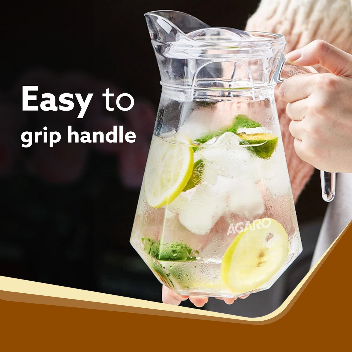 Elegant Glass Jug, 1.3L, Multipurpose Jug, Easy Pour & Strong Handle, Transparent Beverage Carafe for Home, Office, Pitcher for Serve Water, Milk, Juice, Lassi, Cocktail, Ideal for Gift