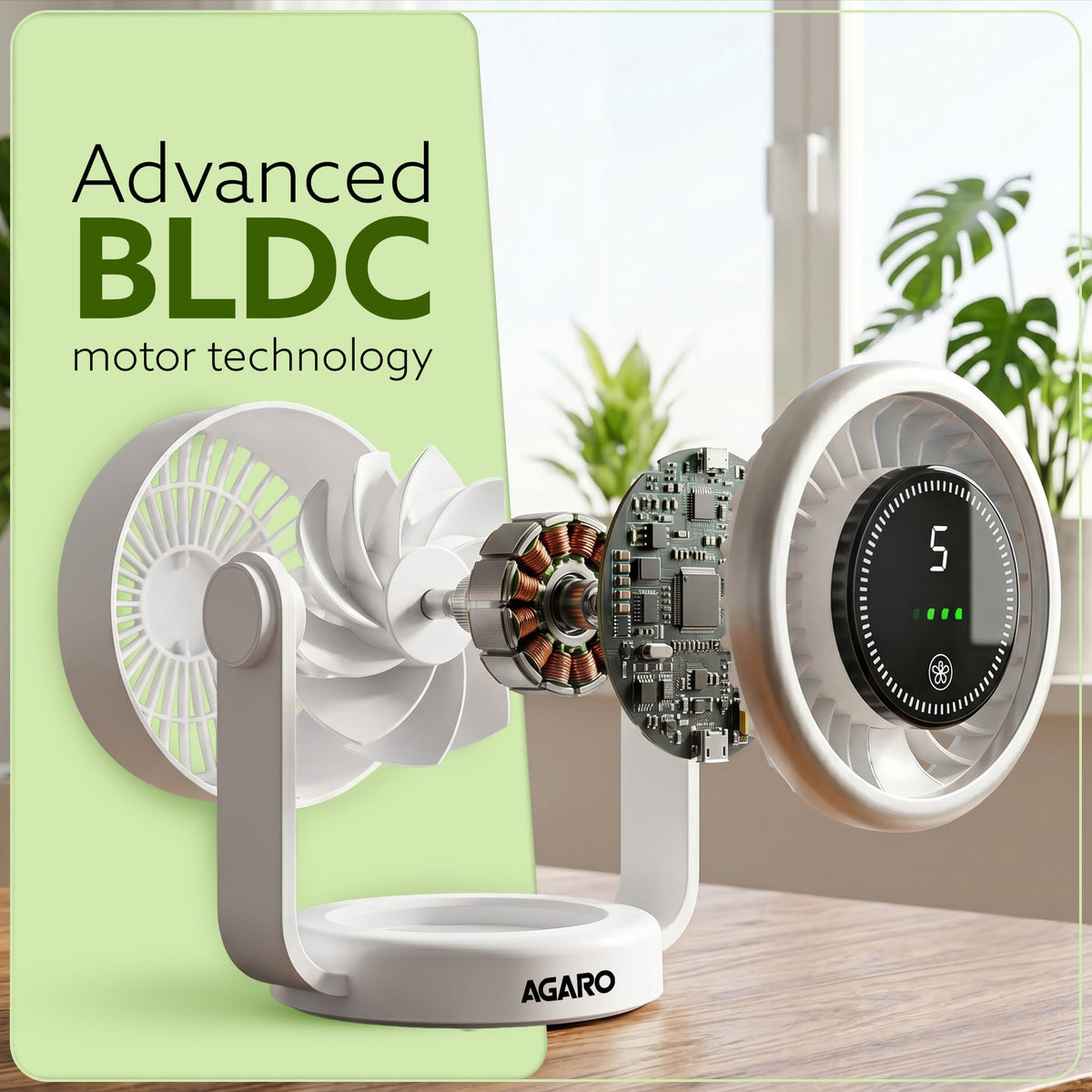 Regal Rechargeable Digital Desk Fan, 6 Inch, 3600mAh Battery, 5 Speeds, Type-C Charging, LED Display, Brushless Motor, Low Noise Operation, Personal Mini Table Fan for Home Office Bedroom Travel