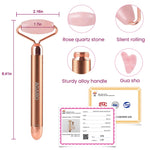 4-In-1 Electric Rose Quartz Face Roller with Gua Sha, Facial Roller Kit for Face, Eye, Neck, Anti-Aging Facial Massager for Anti-Wrinkles, Skin Firming and Lifting (Rose Gold)