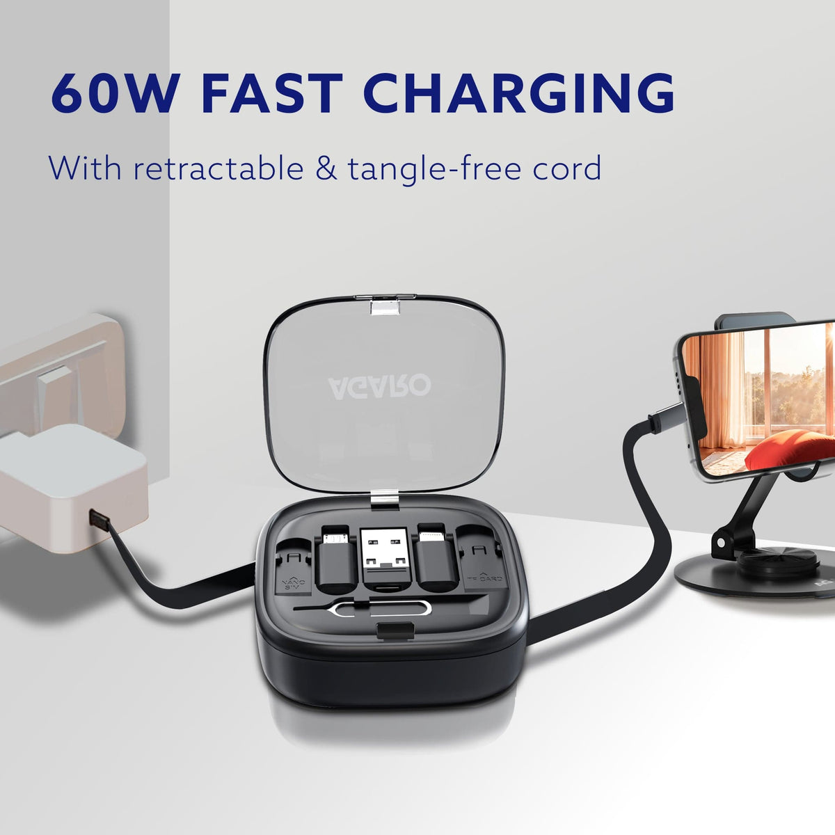 Snapcase 6-in-1 Multifunctional 60W Fast Charging Case With Retractable Cable