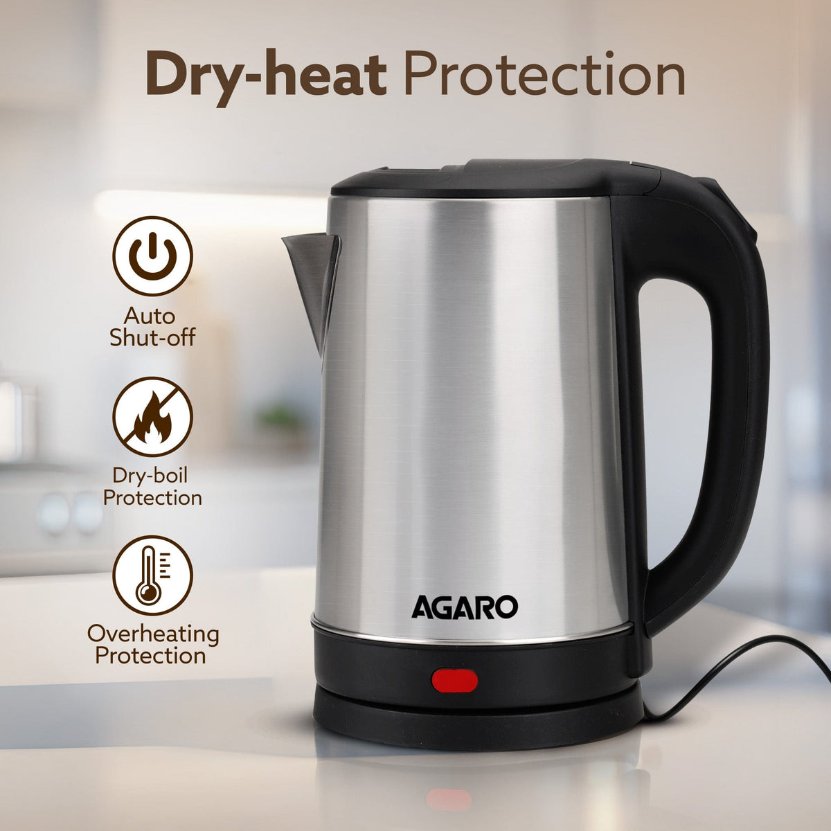 AGARO Sonnet Electric Kettle, 1.5L, 1500W, Stainless Steel Body