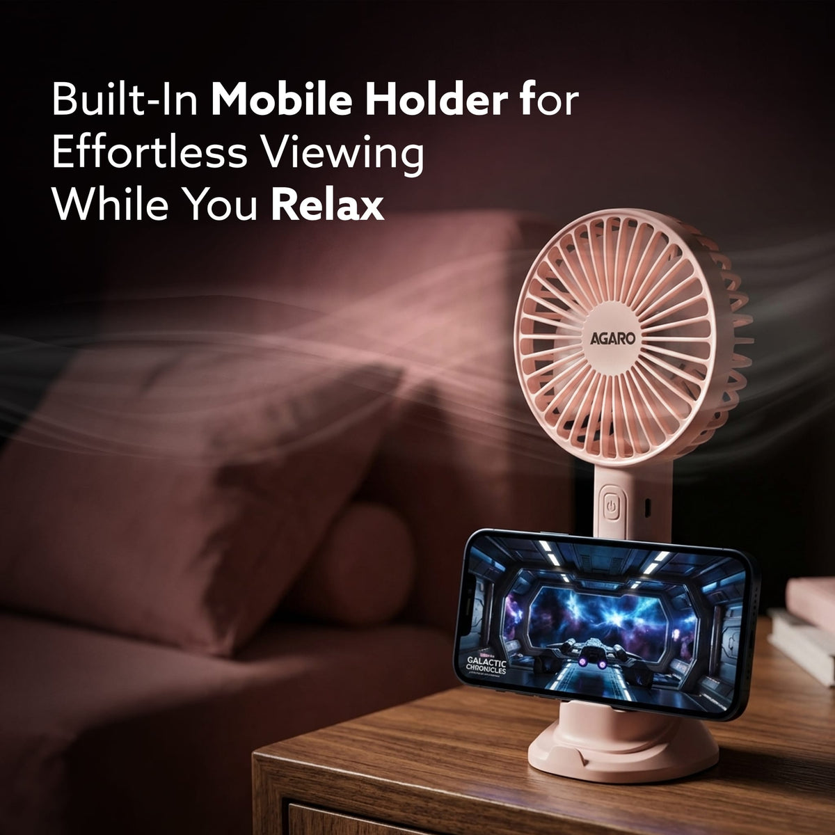Elite Mini Fan,  4 inches, Rechargeable Lithium-Ion with 2600 mAh Battery, 3 Speed Option, Handheld and Table Dock Fan for Home, Kitchen, Office Desk, High Speed, Pink
