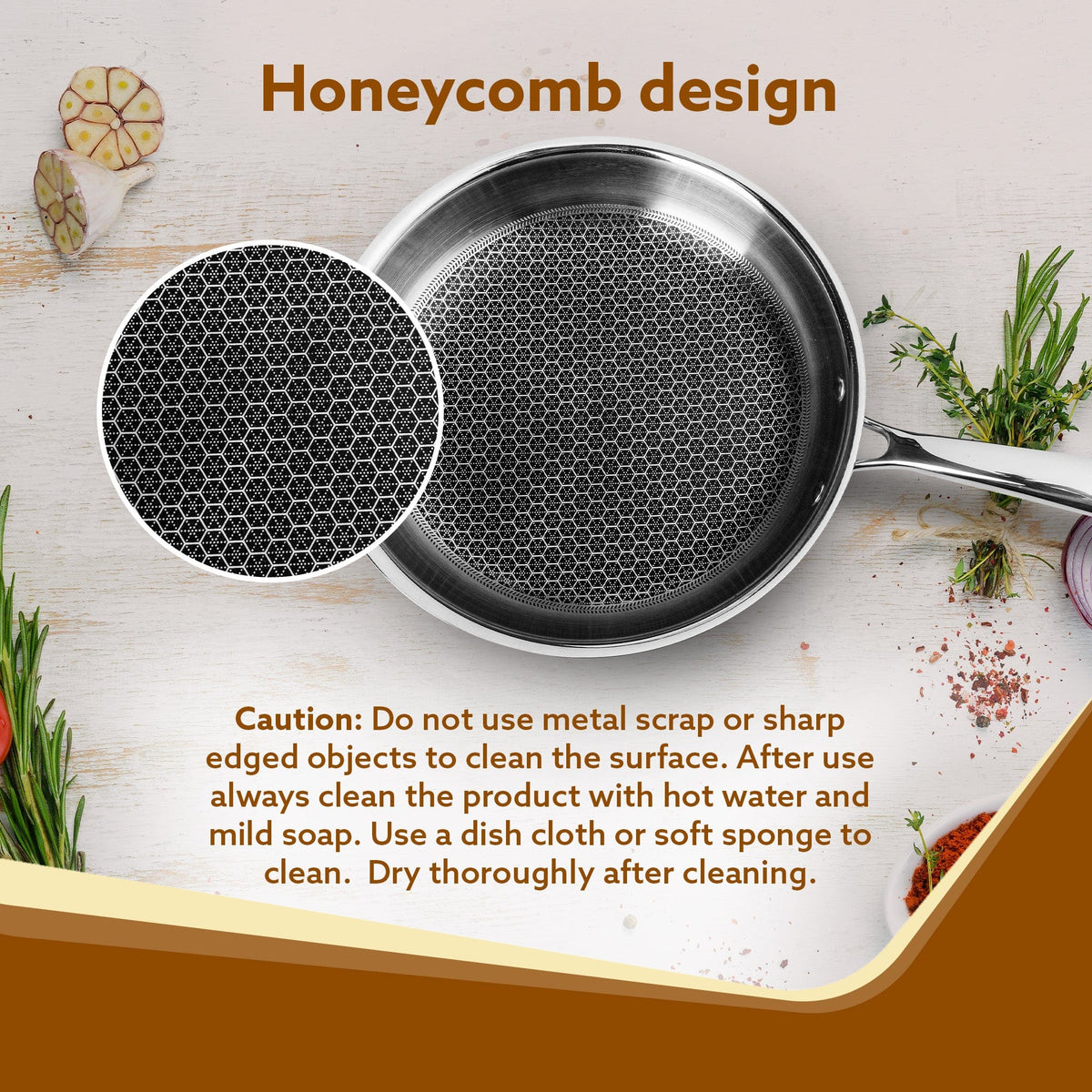 Royal Honey Comb Frying Pan, 1L Capacity, 22 cm Diameter, Tri-Ply Steel with Honey Comb, Riveted  Handle,  Food Safe & PFOA Free, Gas & Induction Compatible, Cooking, Frying, Serving, Silver