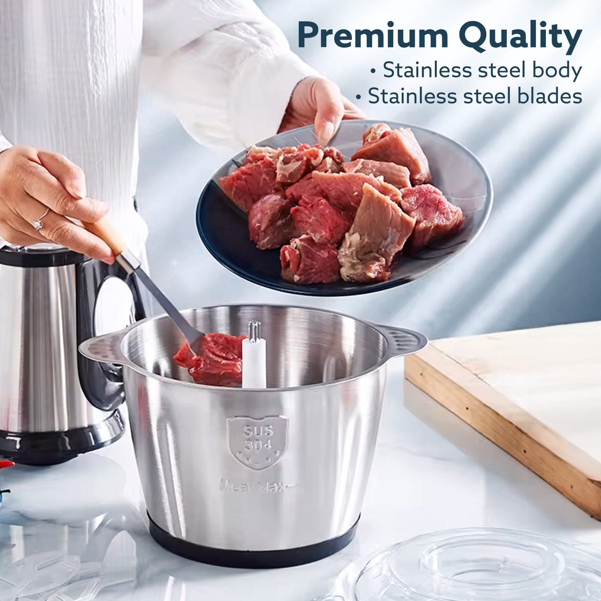 Delite Vegetable & Meat Chopper for Kitchen, Garlic Peeler, Egg Whisker, 2L Bowl