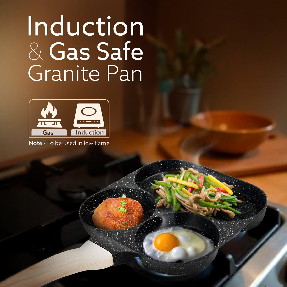 Imperial Non Stick Granite Breakfast Frypan, 3 Section Grill Pan