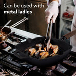 Royal Pre Seasoned Cast Iron Grill Pan, 24cm Diameter, 1.9L, No Chemical Coating, Rigid Handles, Fast Heating, Heavy Weight, Gas Oven & Induction Compatible, Frying, Cooking