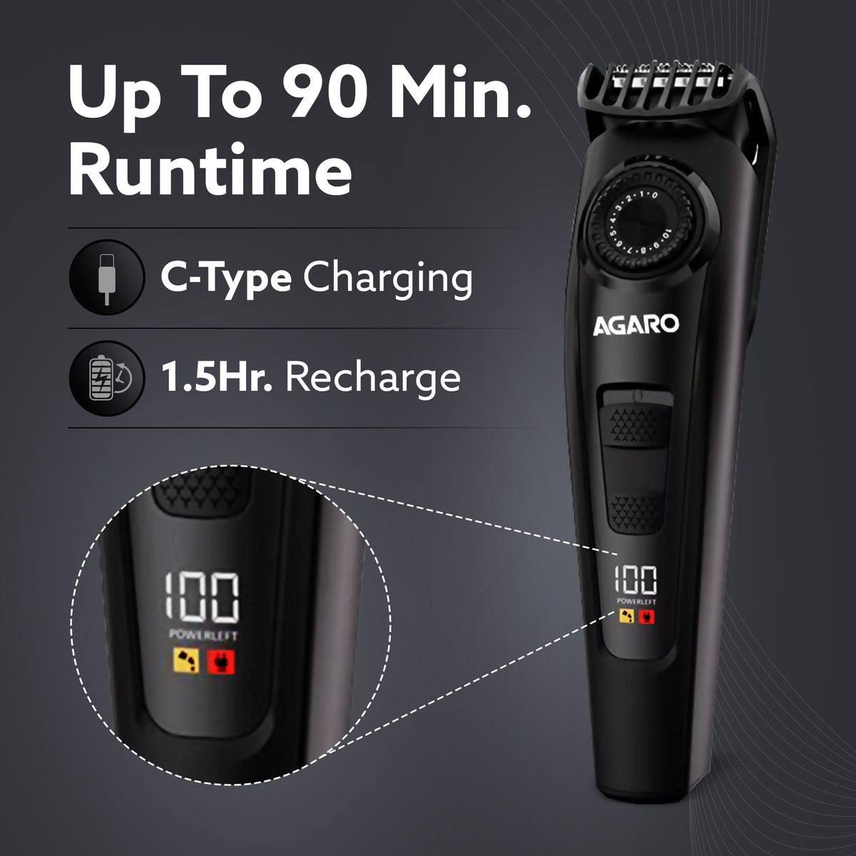 Beard Trimmer MT1122, 10 Length Settings with digital display USB rechargeable multifunctional for home and travel