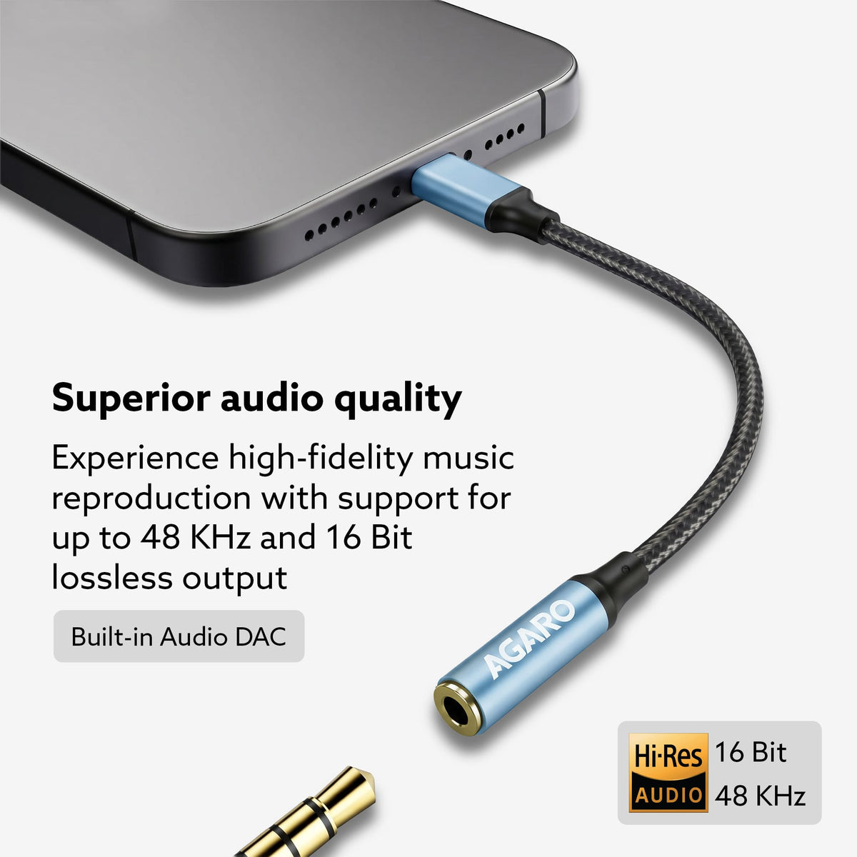 Type-C to 3.5mm Aux Female Converter with Built-in DAC, Hi-Res Durable Audio Adapter, Supports Mic & Calls, Compatible with iPhone 15 & above, Mobile, Laptops, Plug & Play USB-C to AUX Adapter
