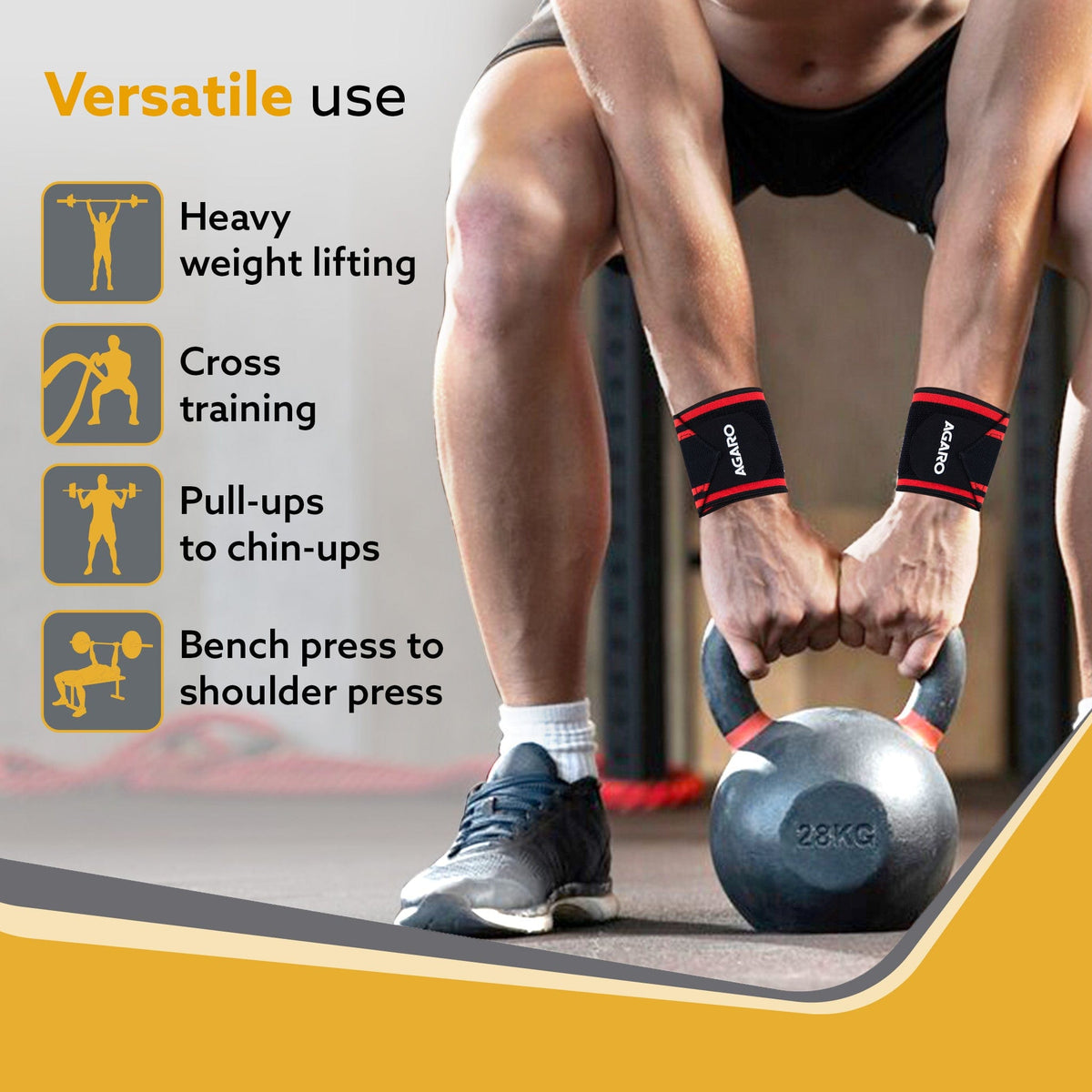 Wrist Support with Thumb Loop Straps, for Gym, Fitness & Weightlifting, Made of Velcro & Elastic Band, for Men & Women, Set of 2, Universal Size ( Black & Red )