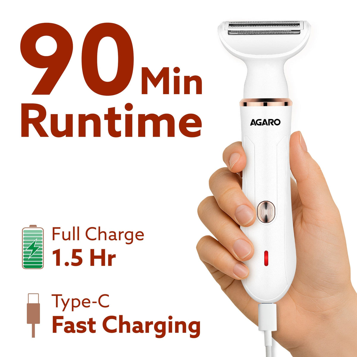 Female Multi Trimmer 3117 – Facial Hair Removal Machine, Bikini Trimmer, Eyebrow & Nose Hair Trimmer Painless body hair trimming. Type-C charging, up to 90 minutes runtime,White.