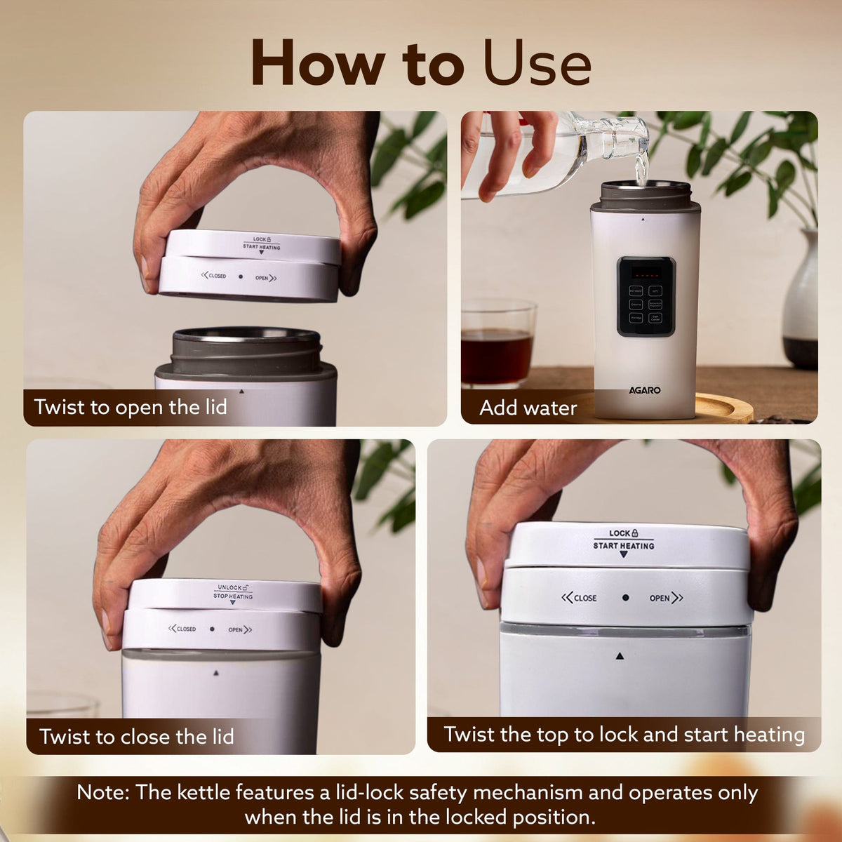 Delite Portable Electric Kettle, 500 Ml, Fast Boiling, Adjustable Temperature, Keep Warm,  Porridge, Double Layered Body, Travel Electric Kettle, Hot Water, White