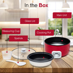 Regal Electric Multi Cooking Pot, 3L, 1200W, Automatic Boiler, Steamer, Fryer, Aluminium Pot, Glass Lid, Adjustable Temperature Control, Keep Warm, Rice, Veggies, Red