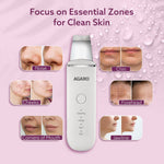 Ultrasonic Facial Skin Scrubber For Wet Skin,Blackheads Remover And Facial Pores Cleaner With 4 Modes,Stainless Steel Spatula,Rechargeable,White,Facial Cleansing Tool