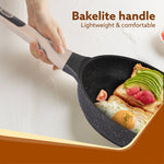 Imperial Granite Non Stick Fry Pan with Glass Lid, 3L / 28cm, Cast Aluminium Body, Omelette Egg Pan, Fish Fry Pan, Gas & Induction Compatible, Dark Grey