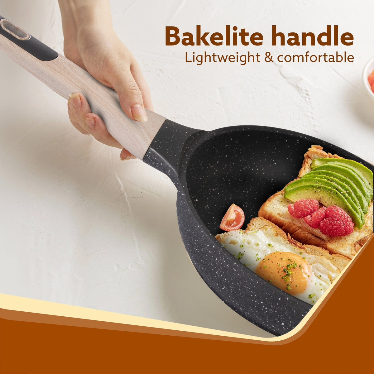 Imperial Granite Non Stick Fry Pan with Glass Lid, 3L / 28cm, Cast Aluminium Body, Omelette Egg Pan, Fish Fry Pan, Gas & Induction Compatible, Dark Grey