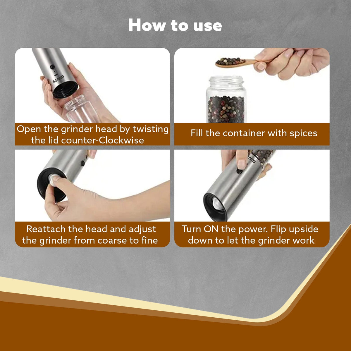 Gravity Salt & Pepper Automatic Grinder, Refillable, Adjustable Coarseness, Gravity Electric Salt Pepper Mill & Shaker, Rechargeable, Stainless Steel