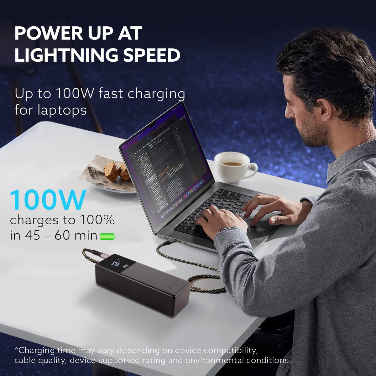 Impulse Power Bank 20000 mAh 100W 3-in-1 Power Bank with 100W PD & 33W QC Output, Fast Charge up to 3 Devices simultaneously, Compatible with Laptop, Mobile, Tablet, iPad, Smartwatch, Earbuds