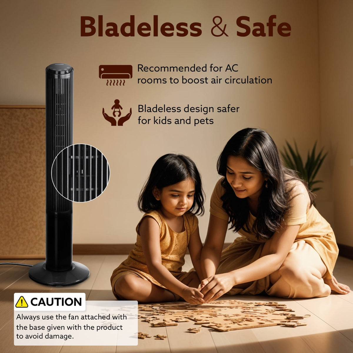 Imperial Oscillating Tower Fan, 40 Inches, 3 Speed, 2 Modes, Electric Standing Fan