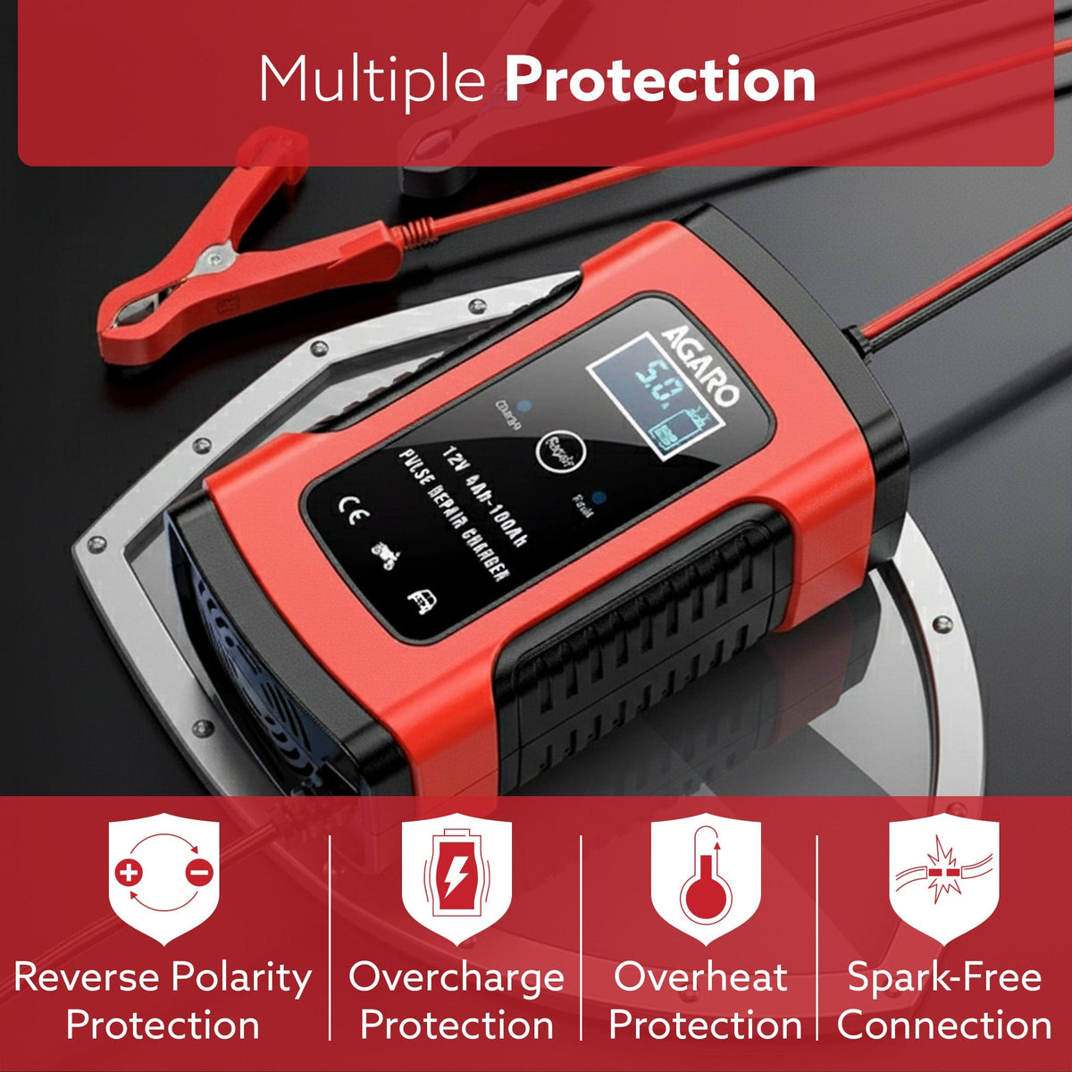 Car Battery Charger, 12V, 5A, Fully Automatic, Smart Car & Bike Battery Charger & Maintainer, Pulse Repair, LCD Display, Temperature Control, for AGM, Gel, Calcium & Wet Lead-Acid Batteries